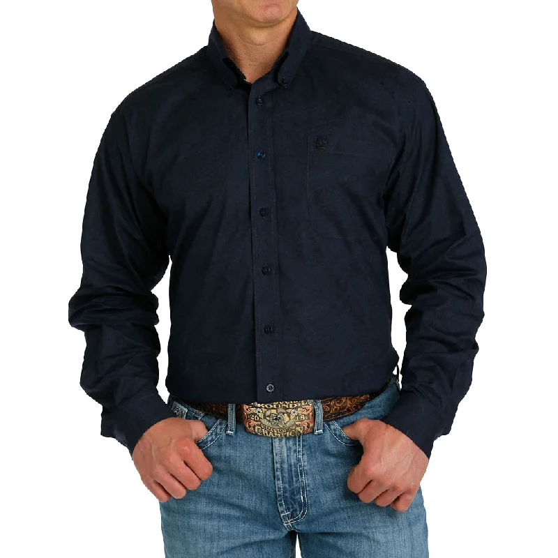 Men's western boots with a scalloped edge and a pull - on strapCinch Men's Navy Long Sleeve Button Down