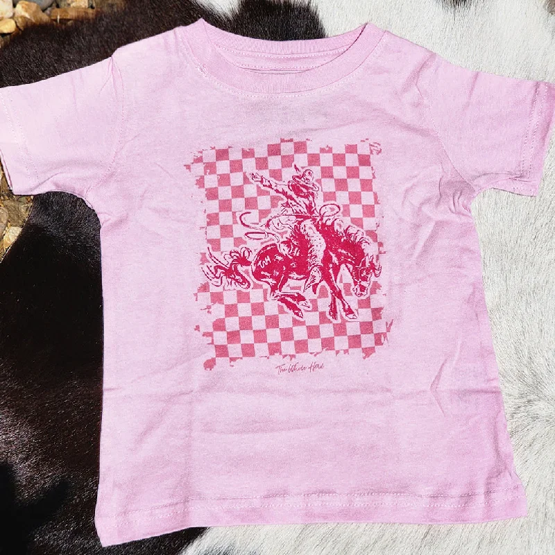 Men's western boots with a scalloped edge and a pull - on strapGirl's Pink Checker Bronc Tee