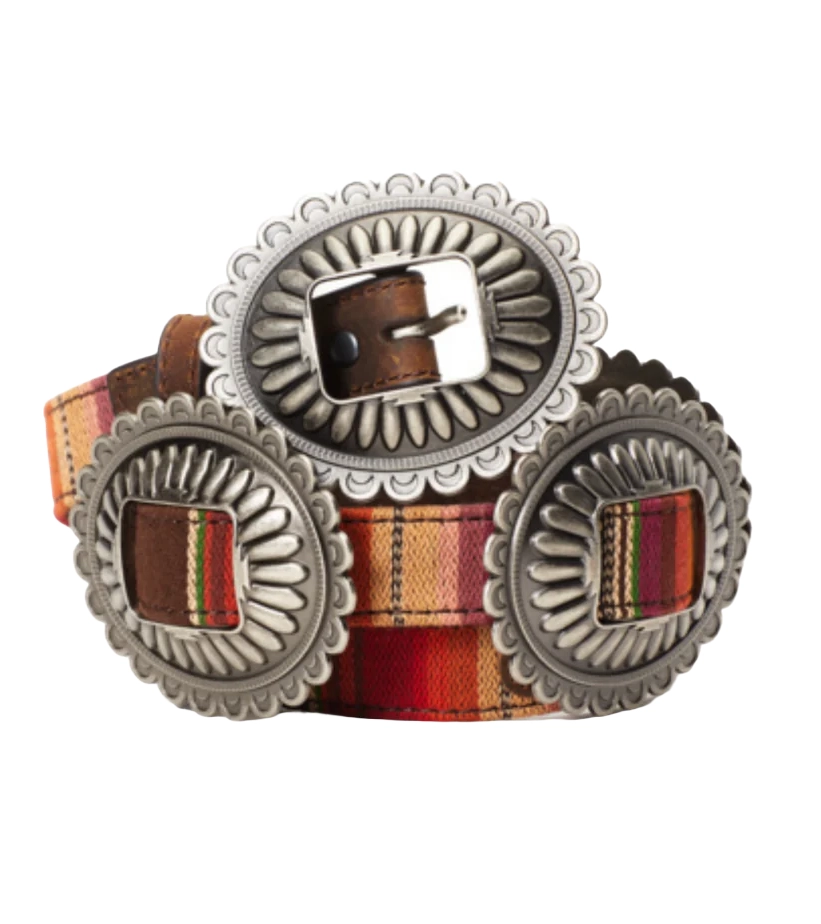 Men's western boots with a tooled leather design on the shaftAriat Women's Serape Concho Belt