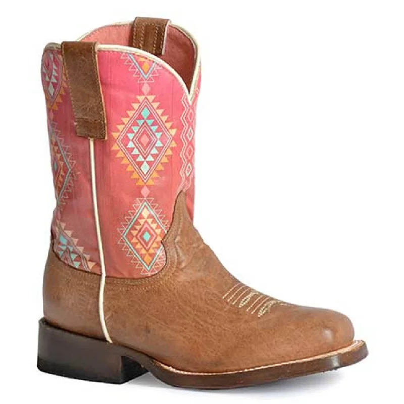 Western - style men's boots with intricate tooling and stitchingRoper Girl's Dakota Aztec Square Toe Boot