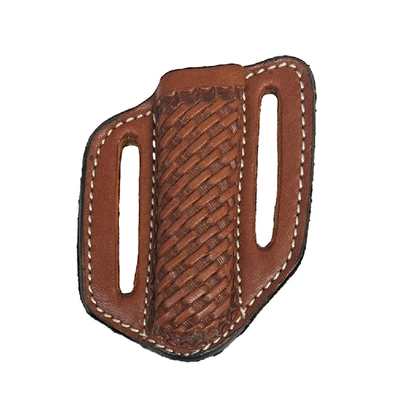 Men's western boots with a decorative inlay on the toe and heelCircle SH Tan Baket Weave Leather Knife Sheath