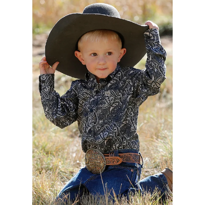 Vintage - style men's western boots with a square toe and spur ledgeCinch Boy's Toddler Black Paisley Print Long Sleeve Shirt