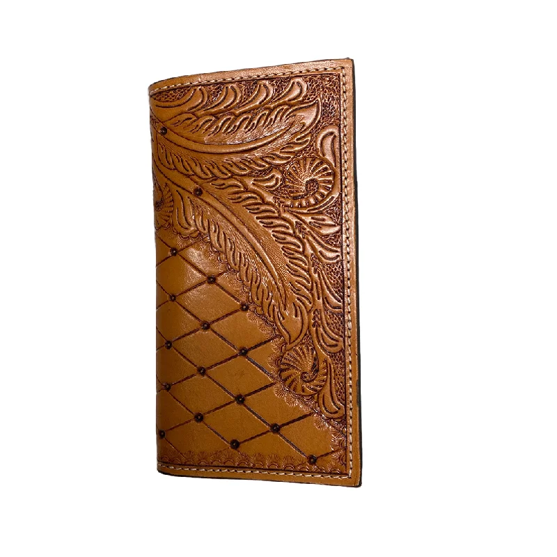 Men's western boots with a high - quality leather upper and a suede liningTwisted X Tan Diamond Weave Feather Tooled Rodeo Wallet