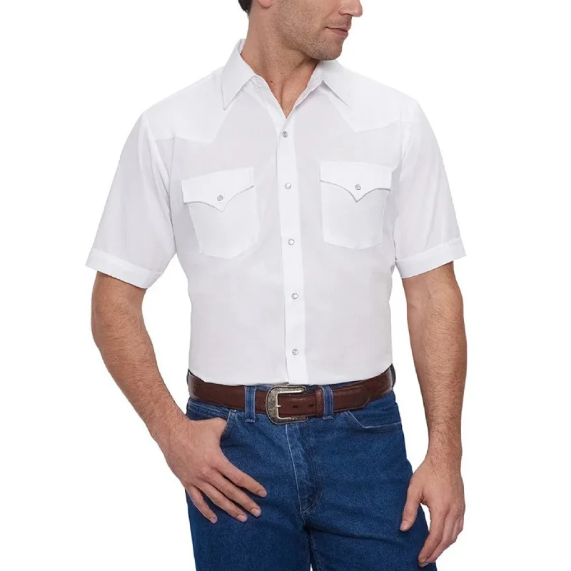 Men's genuine leather western boots with a snake - skin inlayEly Walker Men's White Snap Short Sleeve Shirt