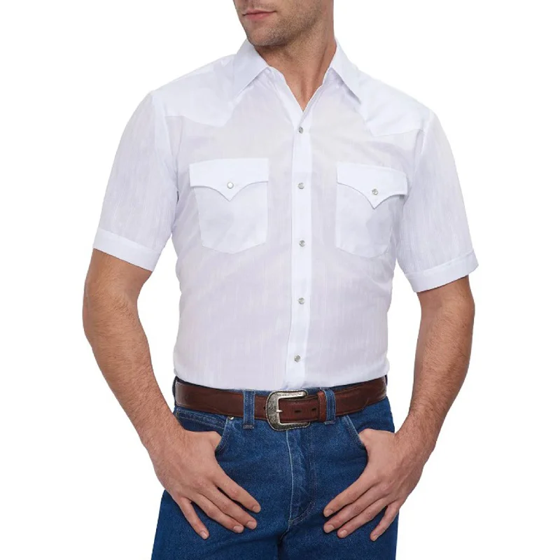 Men's western boots in a rich brown or black leatherEly Walker Men's White Short Sleeve