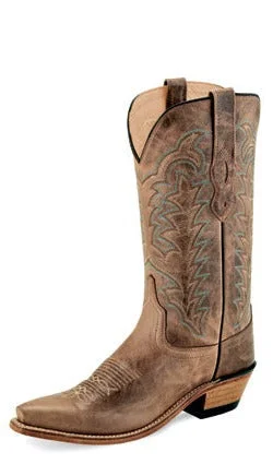 Men's western boots with a tooled leather design on the shaftOld West Cactus Tan Snip Toe Ladies' Boot