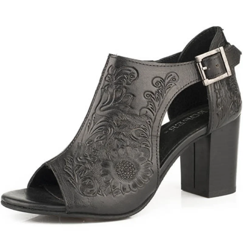 Men's western boots with a decorative concho belt and buckleRoper Black Open Toe Ladies' Heel