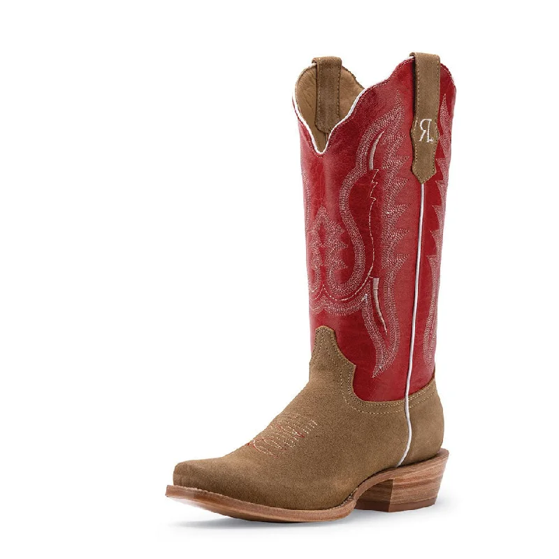 Western - style men's boots with intricate tooling and stitchingR. Watson Sand Roughout Ladies' Boot