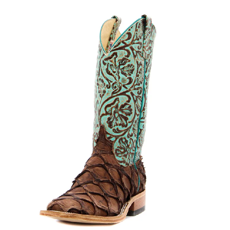 Men's genuine leather western boots with a snake - skin inlayAnderson Bean Exclusive Chocolate Big Bass Ladies' Boot